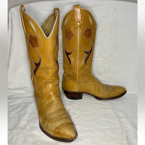 Vintage Ralph Lauren x Lucchese Selene Leather Cowboy Boot Women’s 7D Tan inlay - Picture 3 of 14